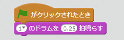 1のドラムを0.25拍鳴らす